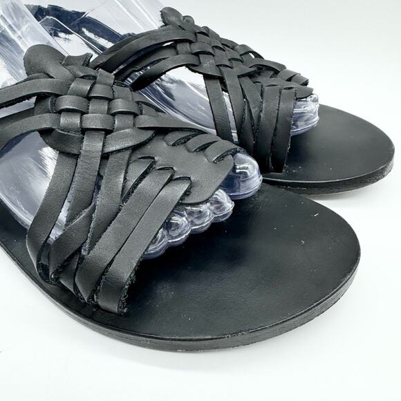 L Space Cabo Flat Leather Huarache Open Toe Sandals Black Size 40 Beach Boho - Picture 3 of 11